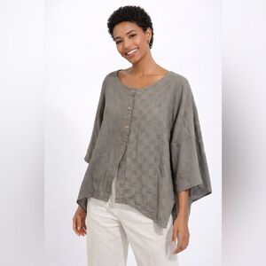 LUUKAA Grey Linen Button Top Size US 18 Asymmetrical Lagenlook